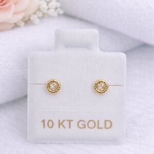 10K Gold CZ Stud Earrings - 3mm - Round Ball Screw Back Tiny Minimalist Unisex